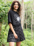 Metallic Flower Printed Black T-shirt